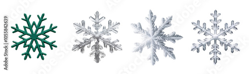 collection of decorative snowflakes in various styles and colors, showcasing intricate designs and textures, perfect for winter themes and holiday decorations