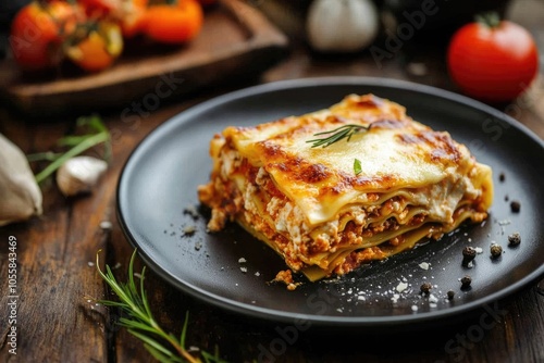 Delicious Lasagne Recipe. Watercolor Hand-drawn Illustration with Italian Flavors