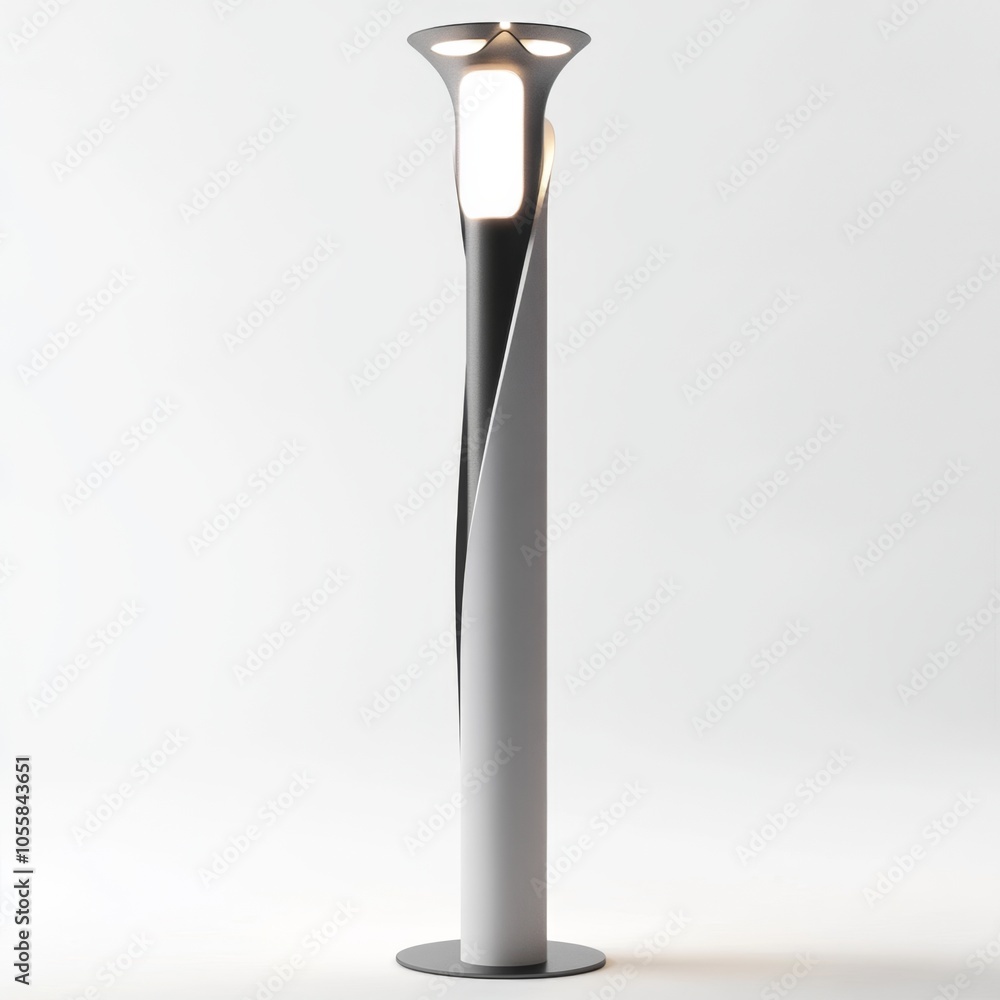 Modern, sleek, and minimalist floor lamp with a twist design and a warm light. Modern, sleek, and minimalist floor lamp with a twist design and a warm light.