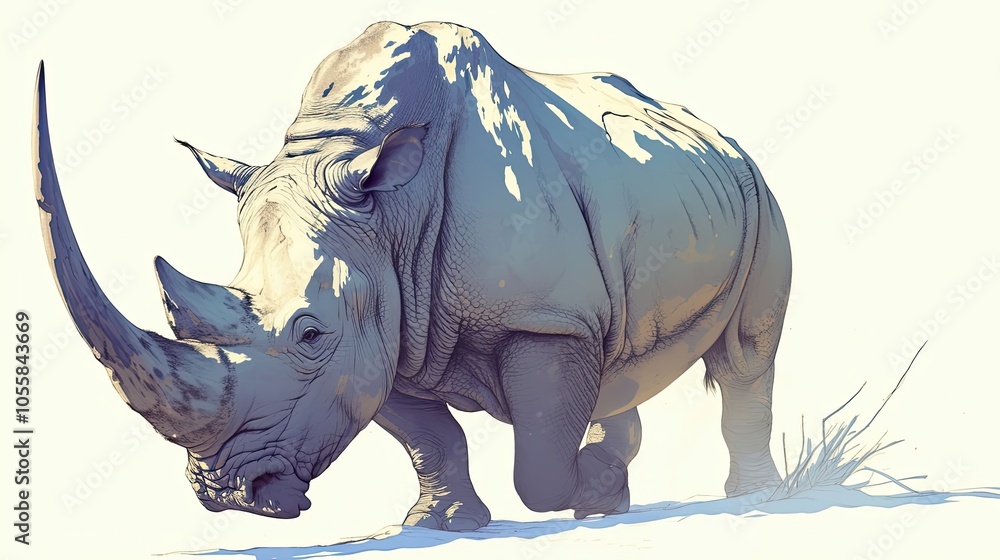 Fototapeta premium A Large White Rhinoceros with a Single Horn Facing Forward