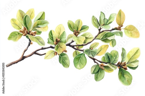 Frankincense Tree Branch with Leaves. Watercolor Illustration for Aromatherapy and Alternative Medicine