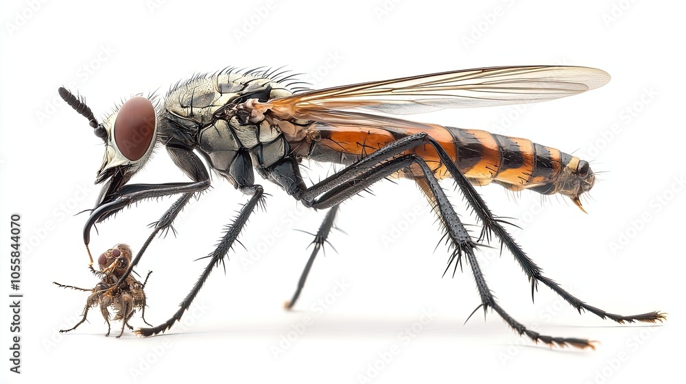 Fototapeta premium A Robber Fly Holding Prey in Its Sharp Mouthparts