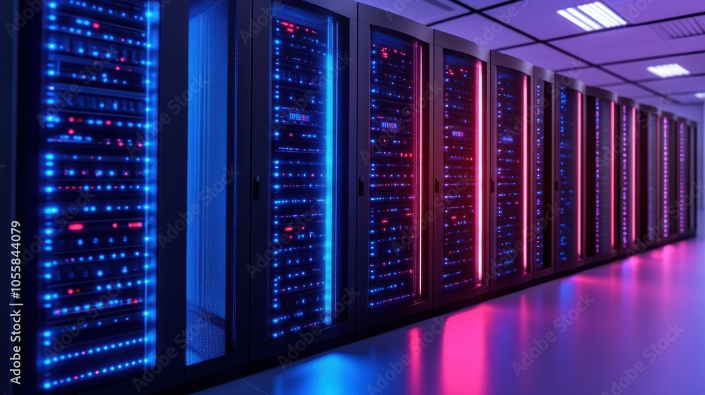 Modern Server Room With Colorful LED Lighting Modern Server Room With Colorful LED Lighting