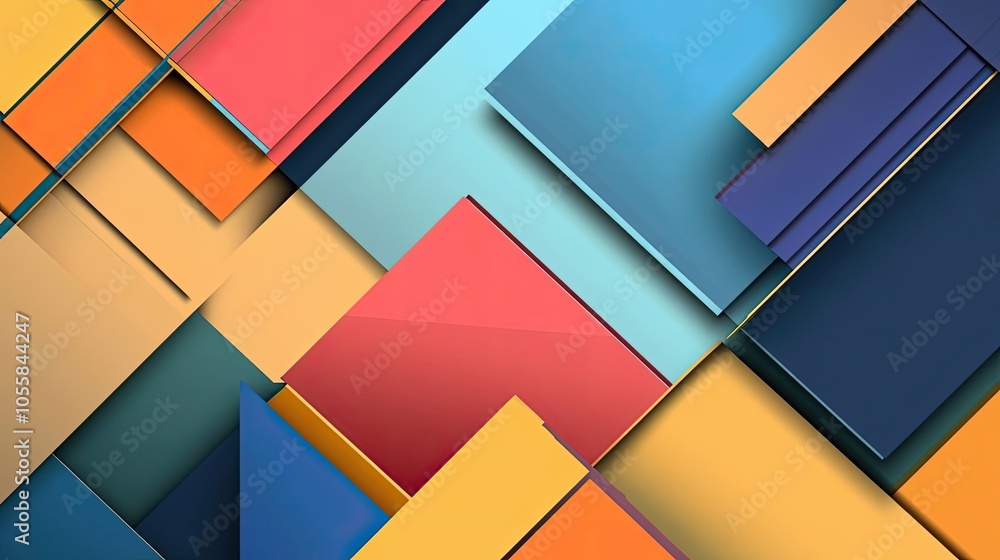 Fototapeta premium Abstract Geometric Pattern with Overlapping Colorful Squares and Rectangles