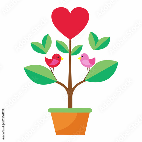 Heart tree and love birds heart tree and couple vector illustration on white background