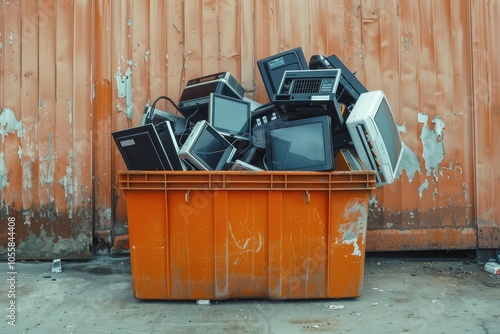 Overflowing with electronics emphasis on recycling photo