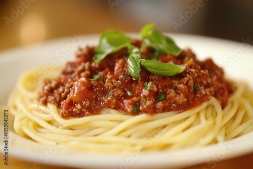 Hearty Bolognese Spaghetti Recipe. Italian Pasta Dish with Fresh Ingredients in Watercolor Style