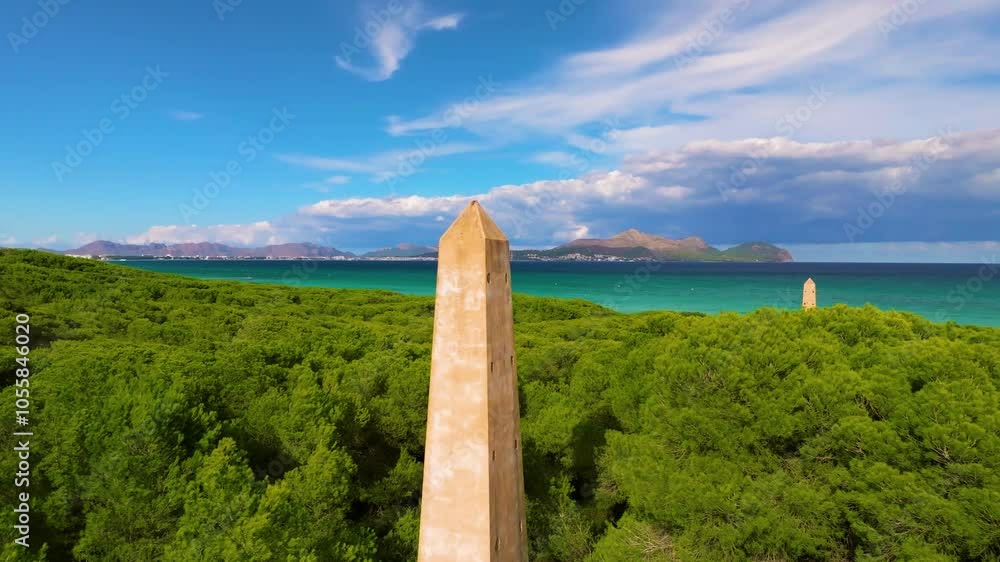 Ancient Watchtowers, Bay of Alcudia, Platja de Muro, Majorca, Spain Ancient Watchtowers, Bay of Alcudia, Platja de Muro, Majorca, Spain