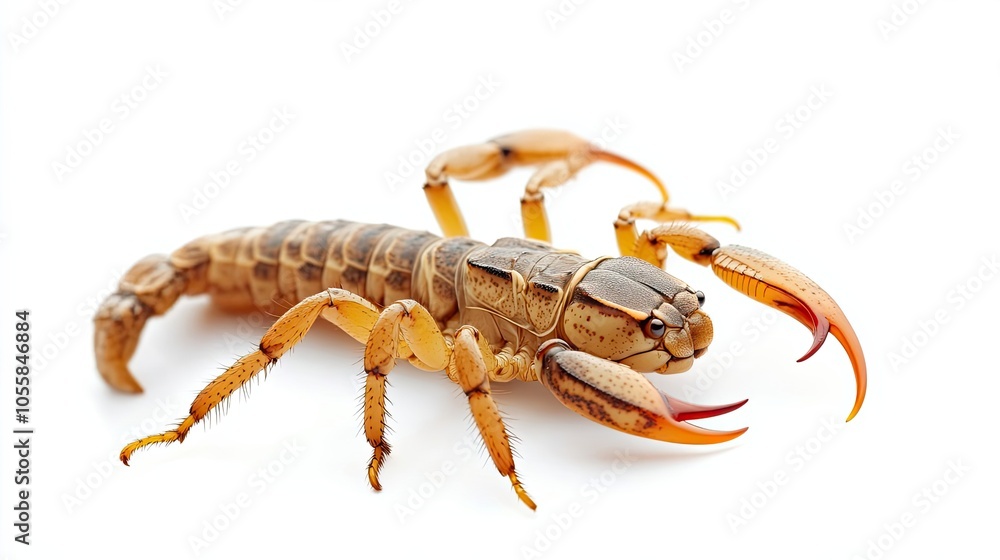 Close-up of a Brown Scorpion with Curved Tail and Claws Close-up of a Brown Scorpion with Curved Tail and Claws