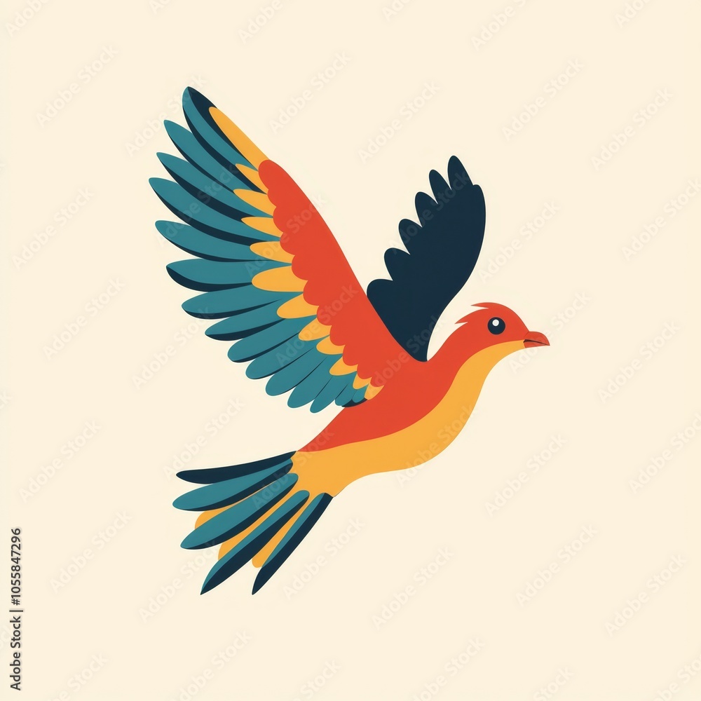 Colorful bird in flight, isolated on beige background. Colorful bird in flight, isolated on beige background.