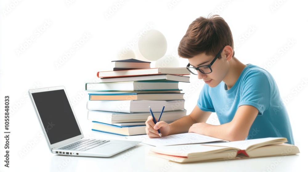 Student Writing Notes with Focused Attention Student Writing Notes with Focused Attention