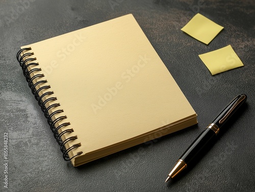 Open Notebook with Pen and Sticky Notes on Table