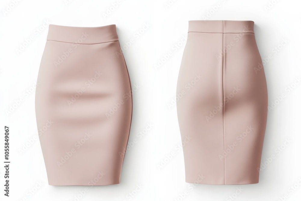 Pink pencil skirt front and back view on white background Pink pencil skirt front and back view on white background