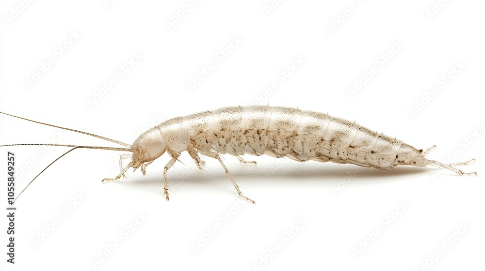A Close-Up of a Silverfish Insect on a White Background A Close-Up of a Silverfish Insect on a White Background