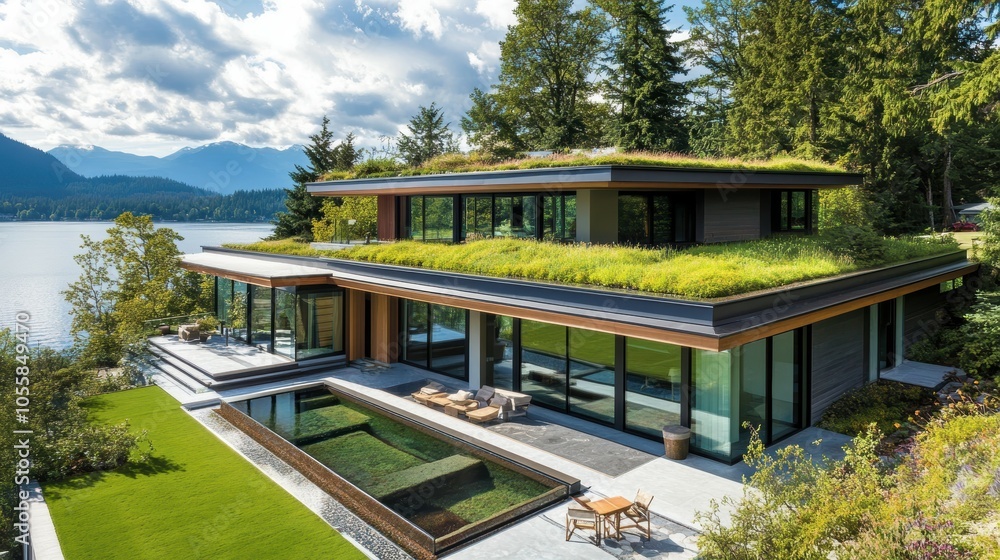 Innovative contemporary home design featuring a sustainable green roof and ecological elements Innovative contemporary home design featuring a sustainable green roof and ecological elements