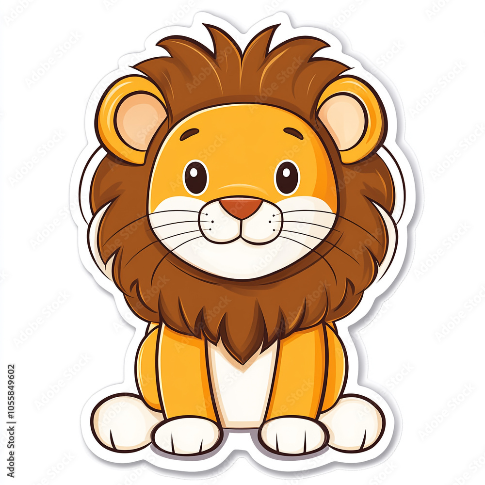 A cute cartoon lion sticker. Simple drawing style on a solid white background. A cute cartoon lion sticker. Simple drawing style on a solid white background.