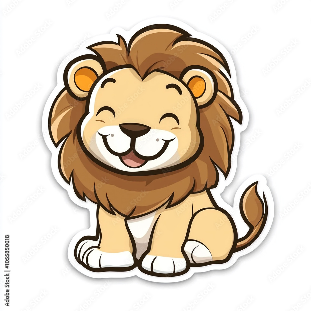 Naklejka premium A cute cartoon lion sticker. Simple drawing style on a solid white background.