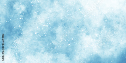 A winter background with snowflakes and randomized floating bokeh, blue snow background texture, beautiful blue watercolor background with glitter particles, light blue bokeh background for design.