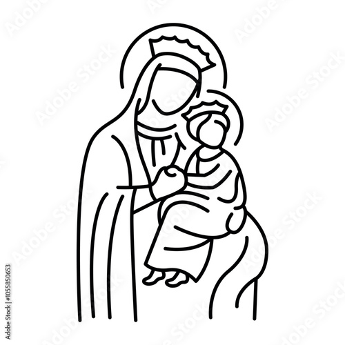 Assumption of the Blessed Virgin
 Mother of God black line icon. Christian holiday