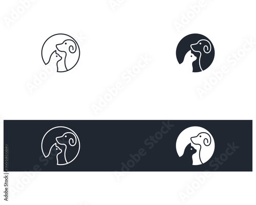 Dog and cat logo design template vector, line of pet logo design suitable for pet shop, store, cafe, business, hotel, veterinary clinic, Domestic animals vector illustration logotype, sign and symbol.
