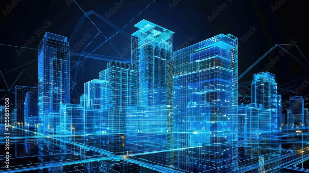 Modern architecture development with holographic plans Modern architecture development with holographic plans