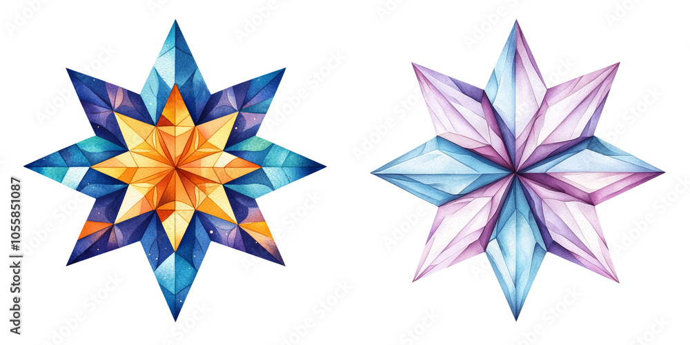 Stunning geometric star illustrations in vibrant colors representing the beauty of art and design in modern aesthetics Stunning geometric star illustrations in vibrant colors representing the beauty of art and design in modern aesthetics