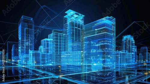Modern architecture development with holographic plans