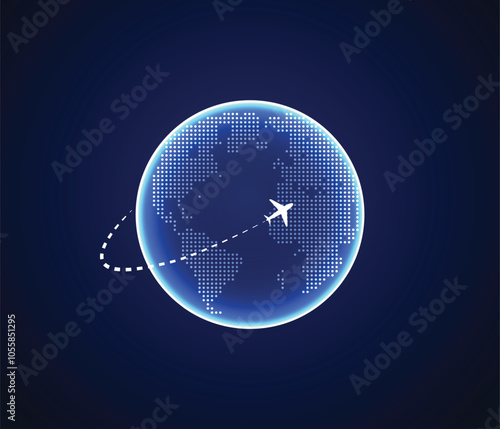 glowing globe with air plane for travel poster 