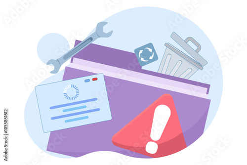 Data Recovery Concept, HDD repair icon. Recovery process. data storage backup, hardware disk repair service. system recovery process. data recovery information on database. Flat vector illustration.