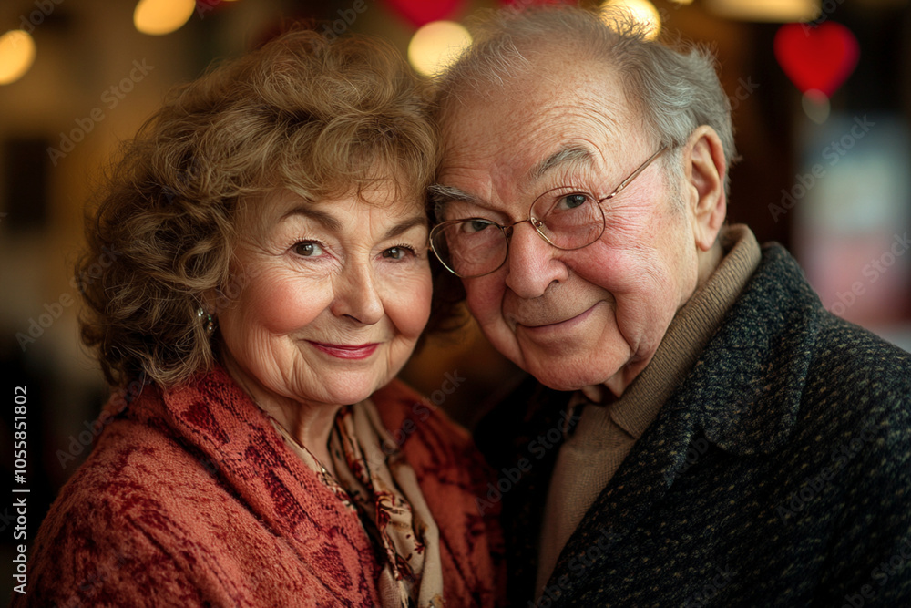 Elderly couple sharing a warm smile, symbolizing love and companionship, united on Valentine's Day, capturing a lifelong connection and affection. Elderly couple sharing a warm smile, symbolizing love and companionship, united on Valentine's Day, capturing a lifelong connection and affection.