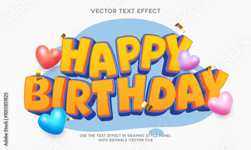 Happy birthday text effect cartoon sign 03 - vector illustration