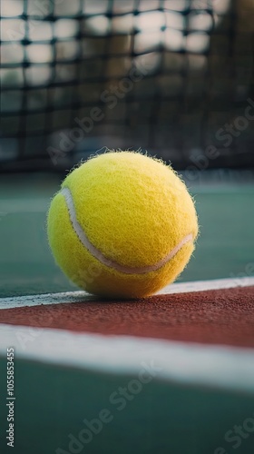 Close-up of a Tennis Ball on a Green Court photo