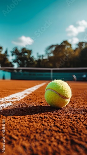 Tennis Ball on Clay Court: Ready for the Match