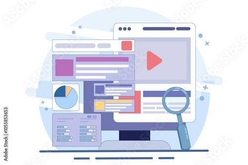 Search engine marketing concept, Running an advertising campaign on search engines, Search Ads send traffic to a website, Advertising analysis, flat vector illustration on background.