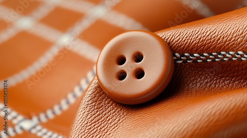 Leathercovered button in dark brown, suited for luxury outerwear photo