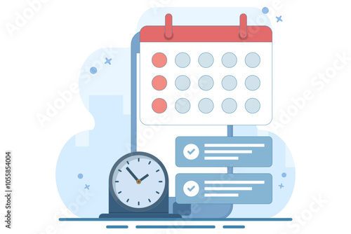 Planning app concept on screen. Planning schedule and calendar. Time management, work planning app. Calendar, schedule, appointment. Flat vector illustration on background.