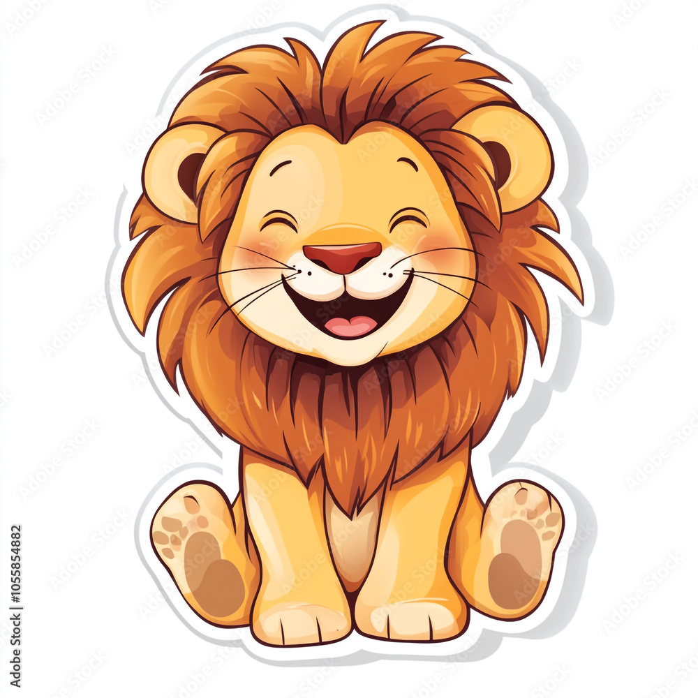 A cute cartoon lion sticker. Simple drawing style on a solid white background. A cute cartoon lion sticker. Simple drawing style on a solid white background.