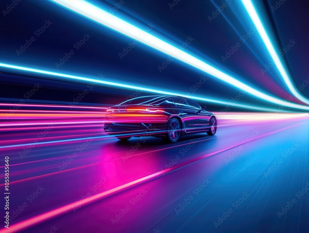 LiFi light beams guiding autonomous cars, smart city concept, dataenabled navigation LiFi light beams guiding autonomous cars, smart city concept, dataenabled navigation