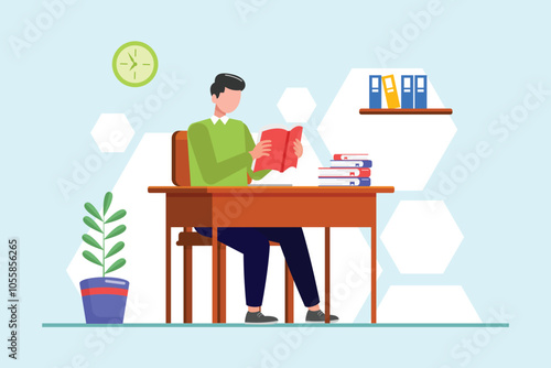 Student learning concept. Colored flat vector illustration isolated.