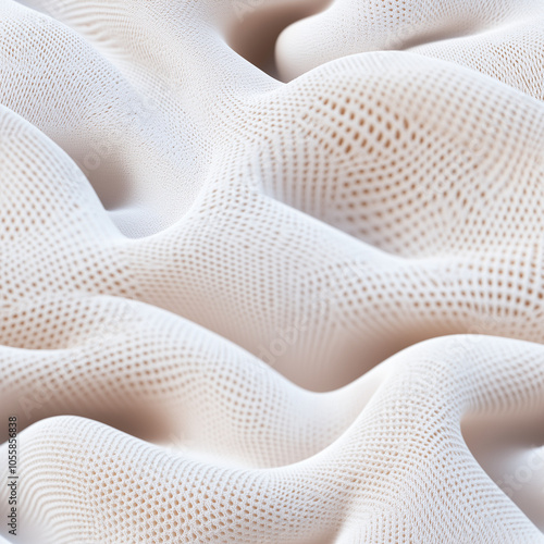 Close-up of a white, textured fabric with a repeating pattern.