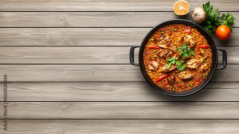 Delight in the rich flavors of classic paella a culinary journey with fresh ingredients and aromatic spices Delight in the rich flavors of classic paella a culinary journey with fresh ingredients and aromatic spices
