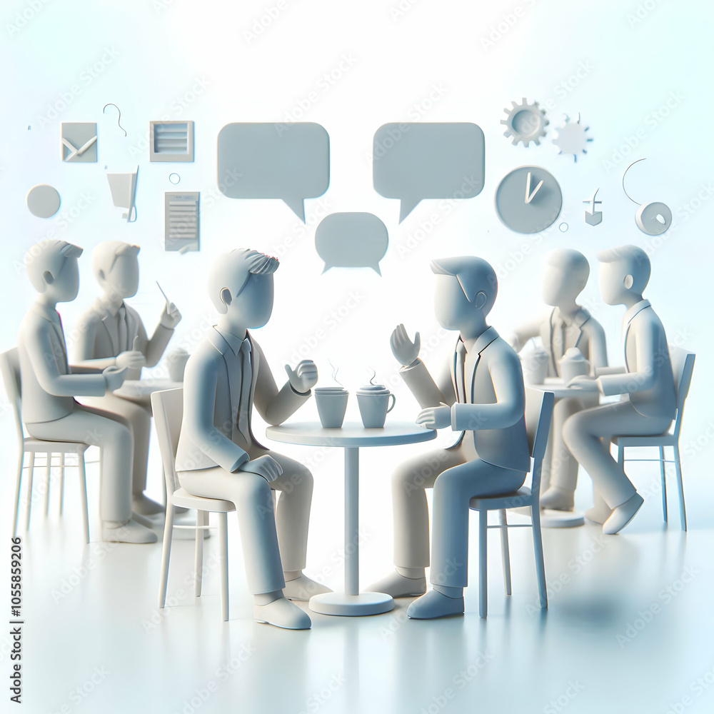 3D colleagues discussing ideas coffee break teamwork soft abstract background casual communication relaxed office setting creative brainstorming space for text 3D colleagues discussing ideas coffee break teamwork soft abstract background casual communication relaxed office setting creative brainstorming space for text