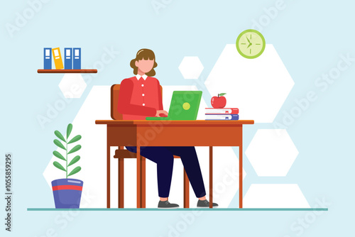 Student learning concept. Colored flat vector illustration isolated.