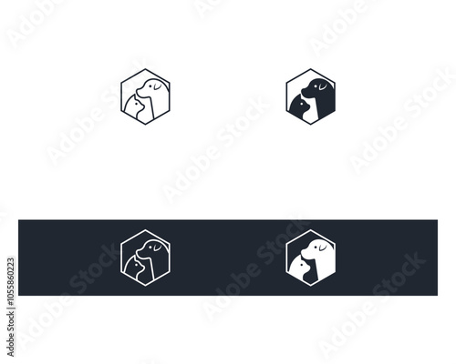 Dog and cat logo design template vector, line of pet logo design suitable for pet shop, store, cafe, business, hotel, veterinary clinic, Domestic animals vector illustration logotype, sign or symbol
