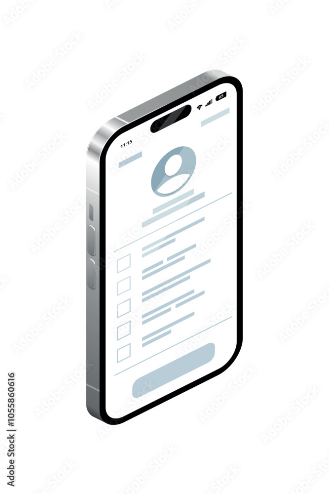 The smartphone screen displays the interface of the application for conducting the survey. Isometric isolated vector illustration The smartphone screen displays the interface of the application for conducting the survey. Isometric isolated vector illustration