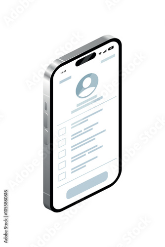 The smartphone screen displays the interface of the application for conducting the survey. Isometric isolated vector illustration