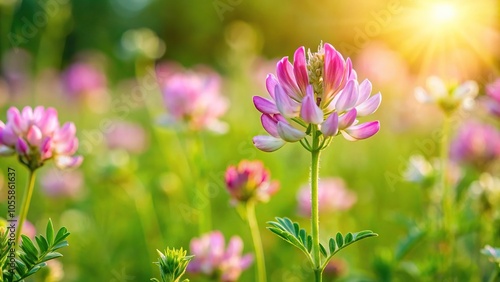 Meadow plant with blossoming astragalu onobrychi herbaceous plant photo