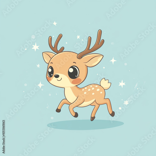 Cute cartoon deer running. Clipart illustration style on a solid background.