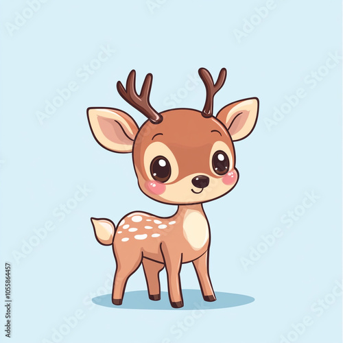 Cute cartoon deer running. Clipart illustration style on a solid background.