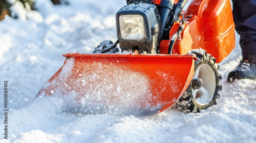 removal with orange snowblower in winter removal with orange snowblower in winter